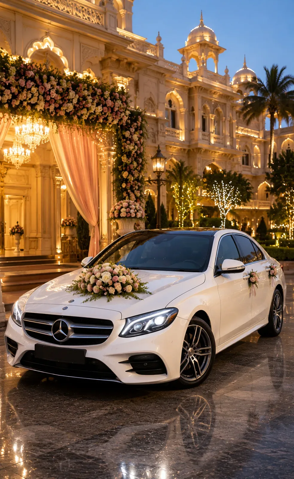 Mercedes Benz White Decorated Wedding Car Hire Gaya - Vansh Travels